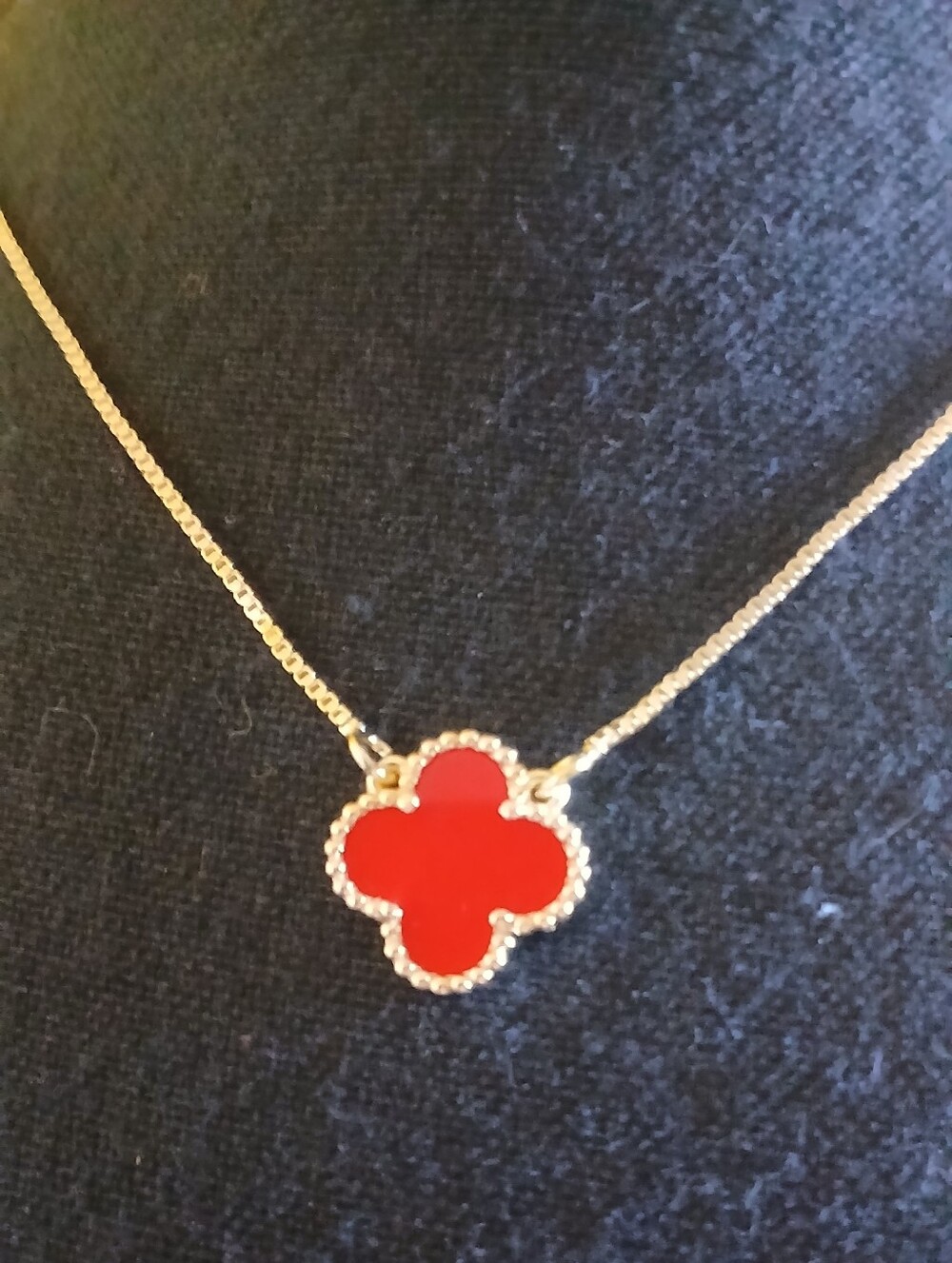 Amazing 18 K Gold Filled Mini Imitation Coral Quadrafoil/Clover Necklace